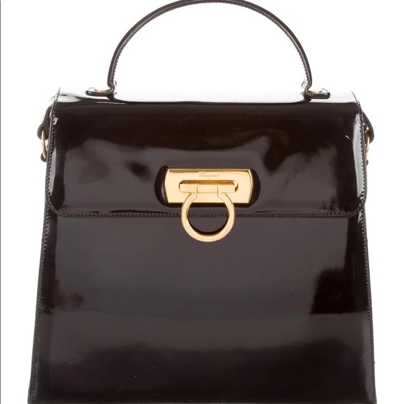 Authentic SALVATORE FERRAGAMO Top Handle Kelly Bag black with strap - Picture 2 of 4